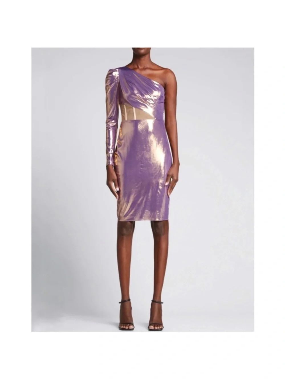 One-Shoulder Metallic Purple & Gold Cocktail Dress
